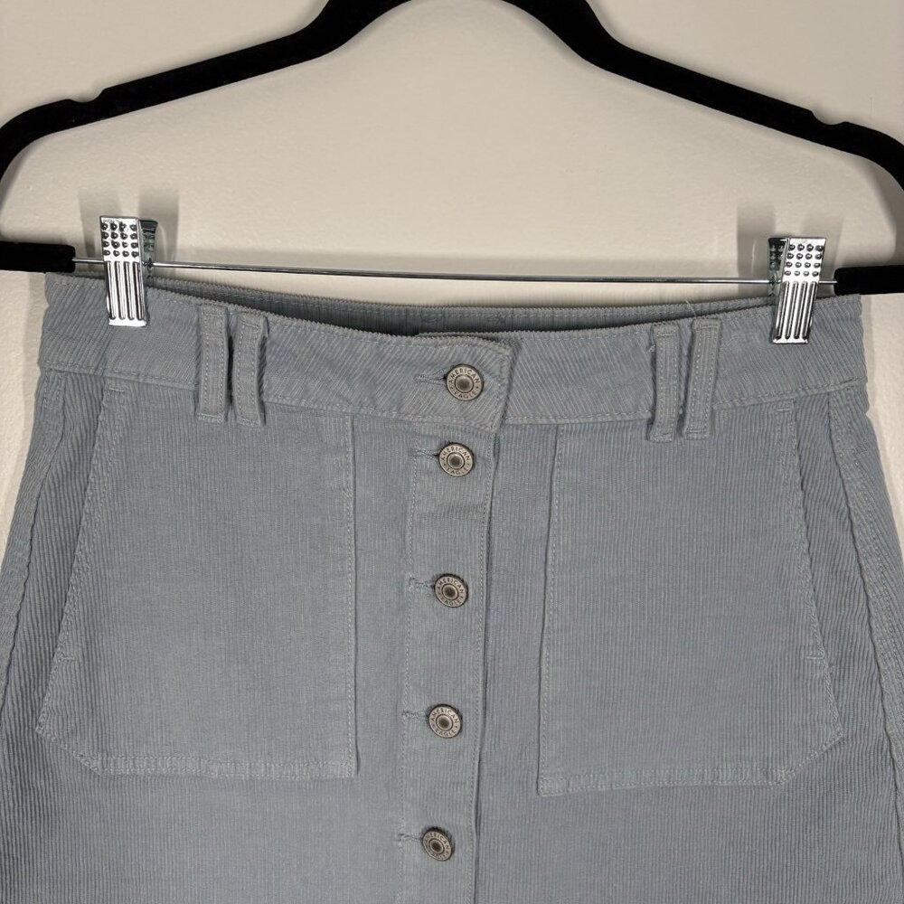 American Eagle Womn 2 Blue Corduroy Super Stretch Super Hi-Rise A-Line Skirt NWT - Picture 4 of 12